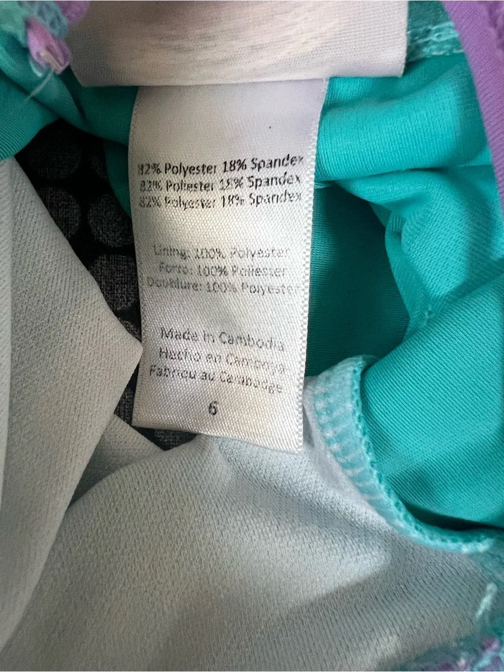 Floatimini Mermaid Swimsuit Girls Size 6 Aqua Purple Ruffle One Piece